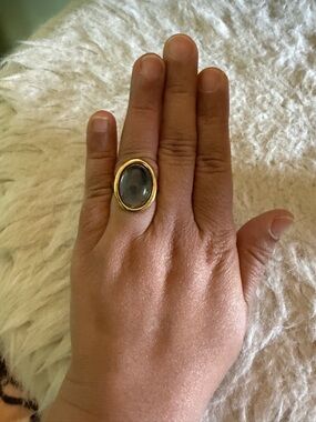 Gold Oval Grey Cabochon Statement Ring